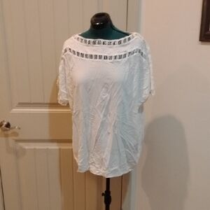 Roaman's White Blouse with Cut-Out Design